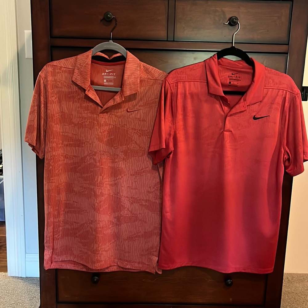 2 like new men’s Nike golf shirts - red